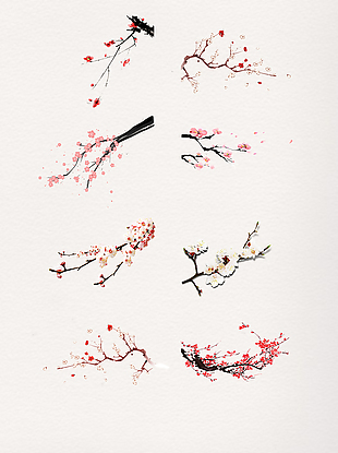 一组梅花枝装饰图案