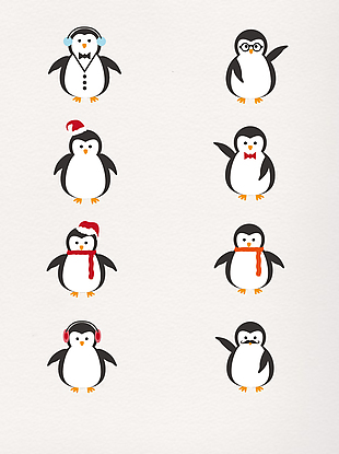 一组可爱圣诞节企鹅