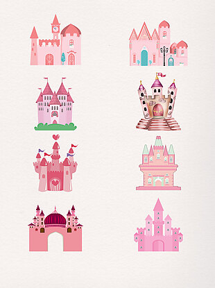 8款矢量粉色城堡素材
