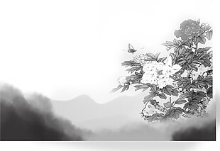 中国风松树水墨山水装饰元素