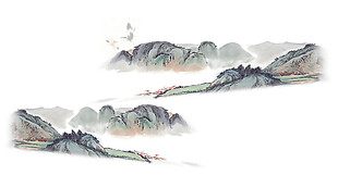 中国风清新山水画装饰元素