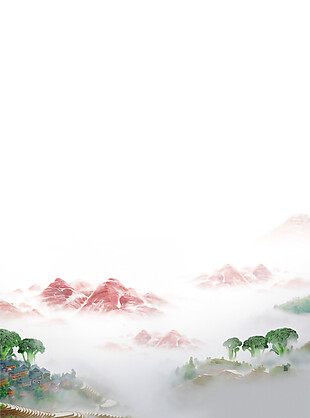 中国风彩色水墨山水装饰元素