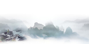 中国风江南景色水墨山水装饰元素