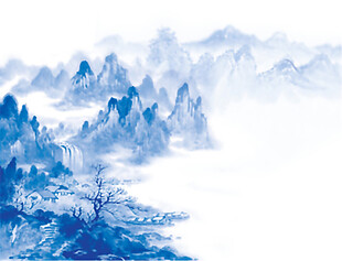 中国风蓝色山峰水墨山水装饰元素