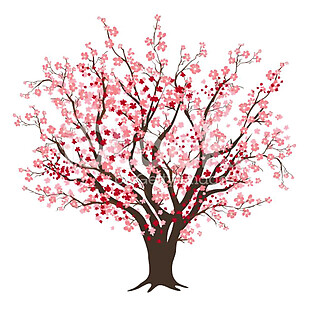 清新褐色树木樱花装饰元素