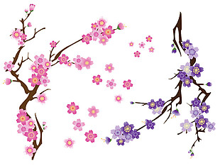 清新风格紫色樱花装饰元素
