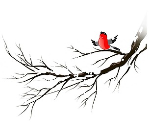黑色树枝小鸟冬季元素