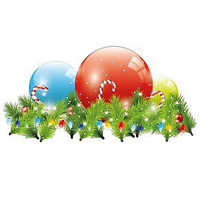 绿色圣诞树枝圆球元素