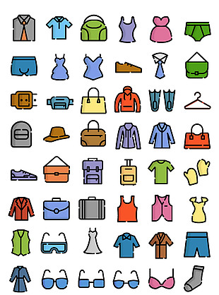 60个服装时尚配饰色线的图标