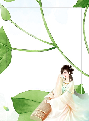 绿色植物古典美女海报背景设计