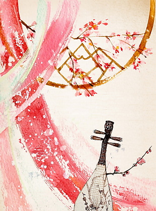 中国风琵琶花朵海报背景设计