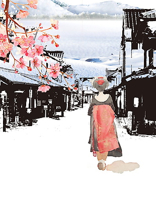 冬季日本旅游海报背景设计