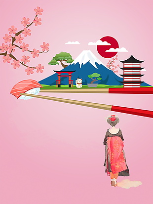 粉色日本樱花背景设计模板