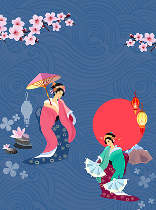 蓝色日本旅游海报背景设计