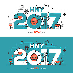 新年快乐2017扁平化线条设计图标