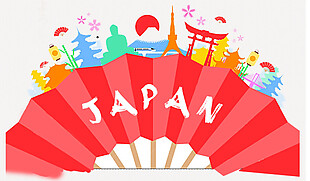 热情红色扇子日本旅游装饰元素