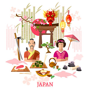 日式人物可爱手绘日本旅游装饰元素