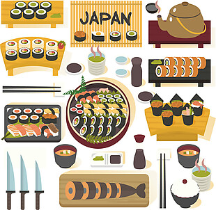 清新手绘寿司日本旅游装饰元素