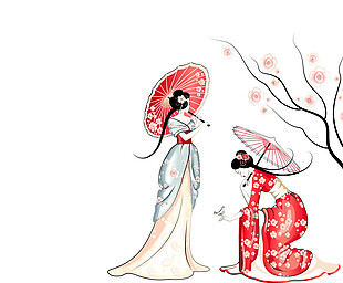 清新可爱红色手绘日本旅游装饰元素