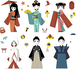清新手绘人物日本旅游装饰元素