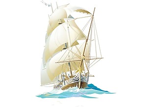 卡通航行帆船png元素