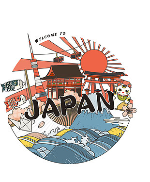 卡通红色光效日本旅游装饰元素