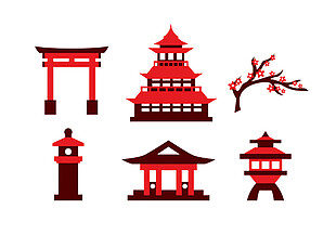 红色热情拱门日本旅游装饰元素