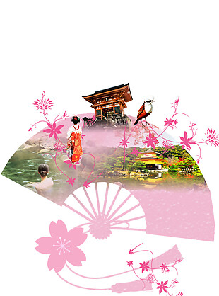 清新粉色纸扇日本旅游装饰元素