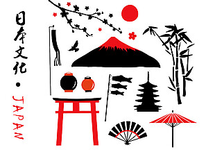 婉约黑红色调日本旅游装饰元素