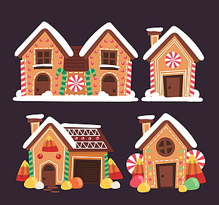 4款卡通圣诞节姜饼屋矢量素材