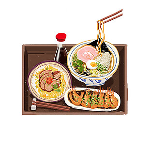清新手绘拉面日式料理美食装饰元素