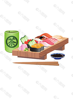 清新寿司手绘料理美食装饰元素
