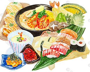 精致手绘日式料理美食装饰元素