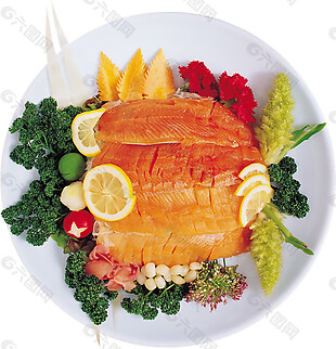 简约风格橙色鱼肉料理美食产品实物