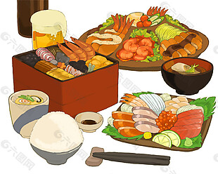 清新简约日式手绘料理美食装饰元素