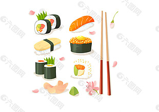 简约手绘寿司料理美食装饰元素