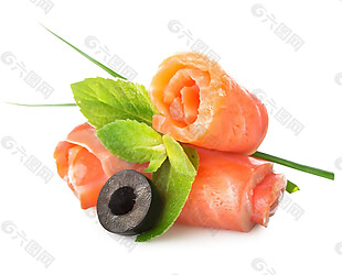 清新三文鱼花卷日式料理美食产品实物