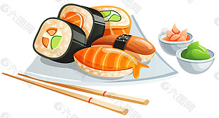 清新手绘寿司日式料理美食装饰元素