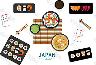 清新风格手绘日式料理美食装饰元素
