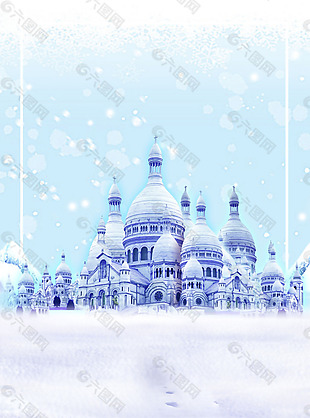 浪漫冬季城堡海报背景设计