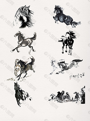 中国风水墨画马装饰图案