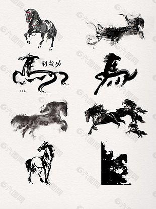中国水墨画马装饰元素