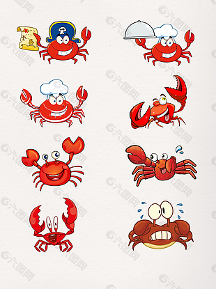 一组卡通可爱螃蟹图案