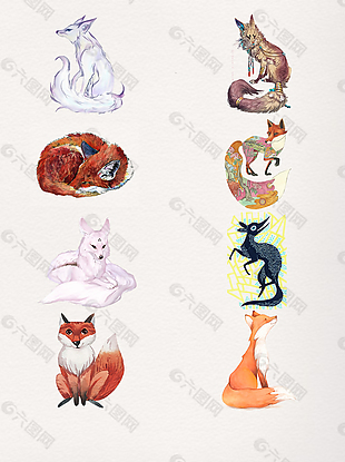 彩色手绘狐狸装饰图案