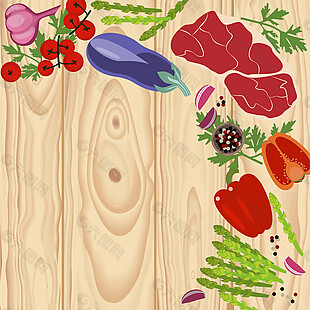 矢量木板与食材设计图片