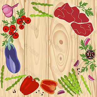 桌子木纹与食材背景图片