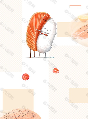 卡通日本三文鱼寿司海报
