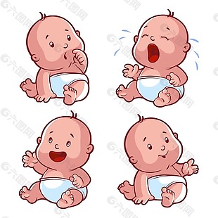 卡通宝宝的四种心情PNG元素