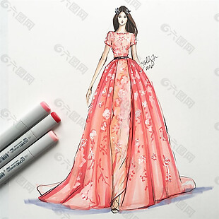 粉色花式长裙设计图