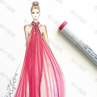 时尚粉色礼服设计图